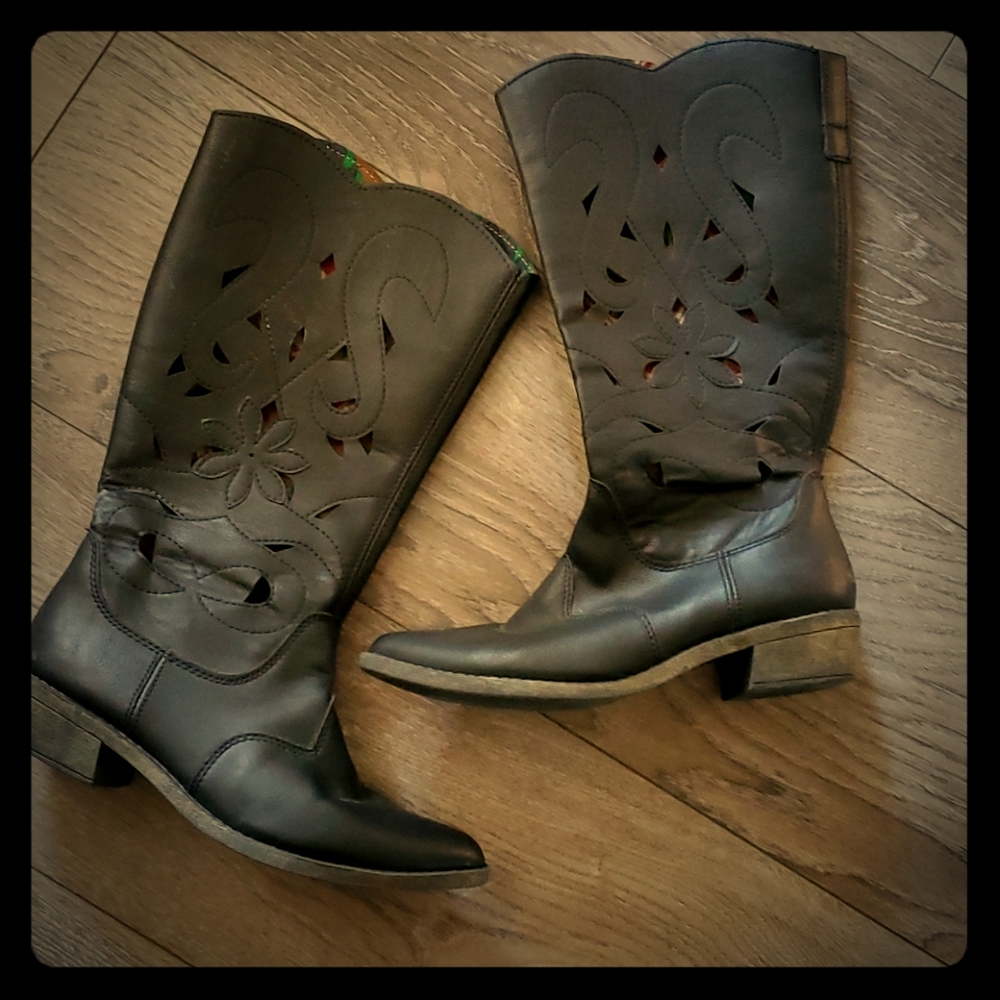 Rampage Black Faux Leather Boots Size 7